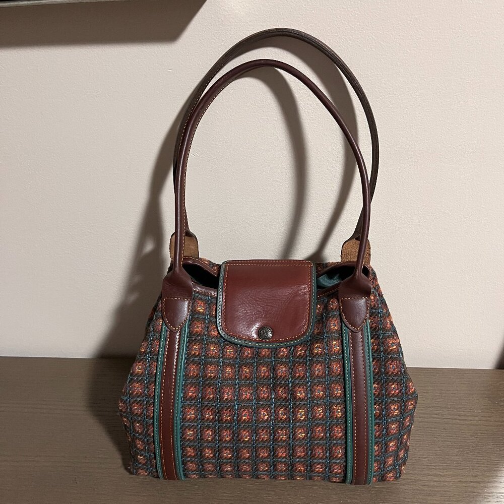 Rare Longchamp  Wool/Leather Tote Bag